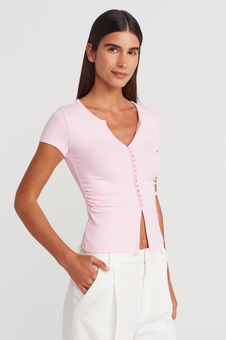 Slim Fit V-Neck Button Blouse - Image 1
