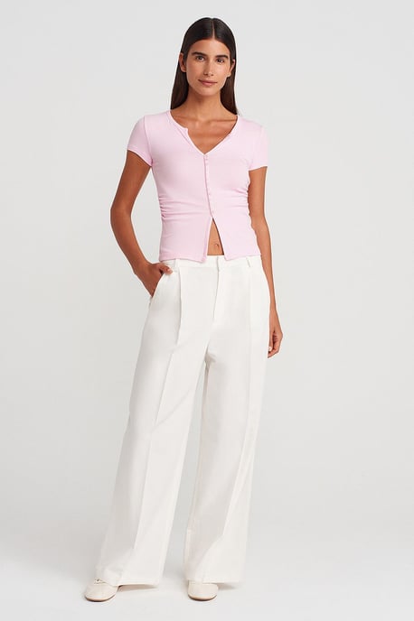 Slim Fit V-Neck Button Blouse - Image 4