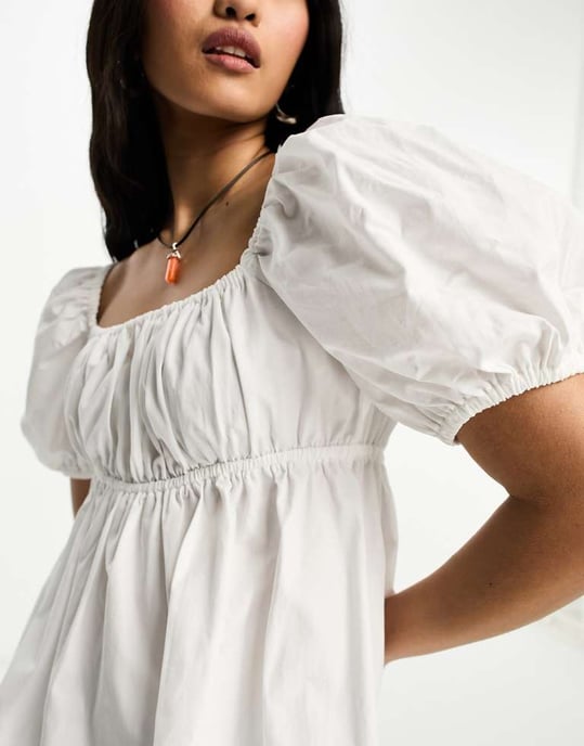 COLLUSION square neck puff sleeve crop blouse in white - Image 4