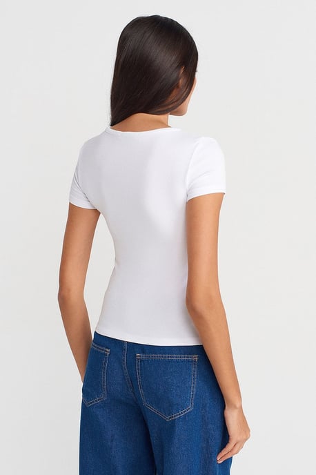Slim Fit V-Neck Button Blouse - Image 2