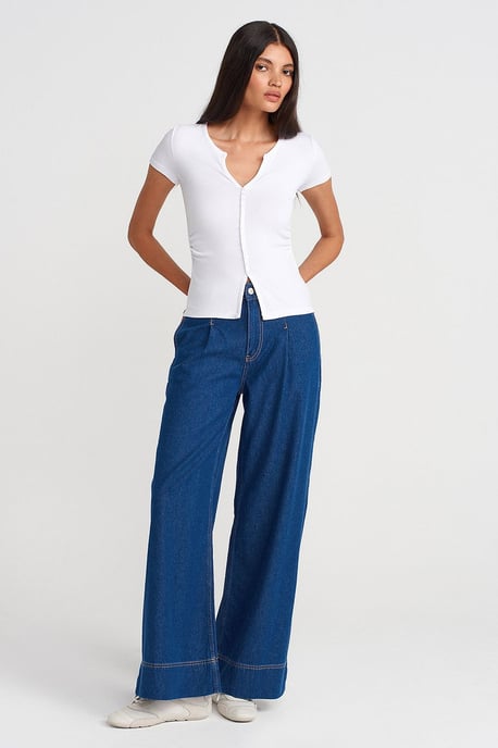 Slim Fit V-Neck Button Blouse - Image 4