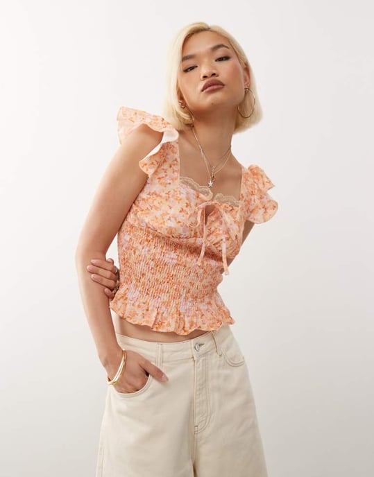 Återvunnen vintage västern cowgirl prärie topp i rosa blommönster - Image 1