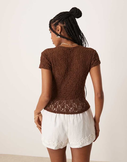 ASOS DESIGN spetskortärmad babytee i brun - Image 4
