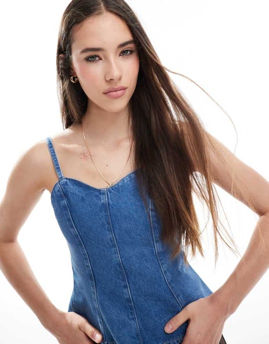 ASOS DESIGN midjemarkerad jeanspeplumtop i set - Image 2