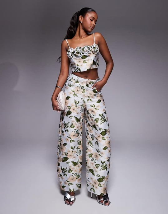 ASOS LUXE co-ord jacquard 3D blommig topp i blommigt mönster - Image 2
