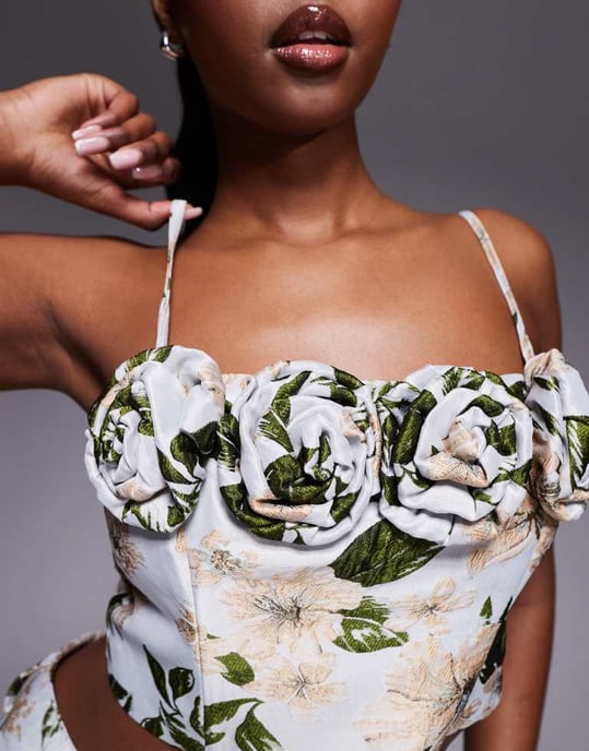 ASOS LUXE co-ord jacquard 3D blommig topp i blommigt mönster - Image 3