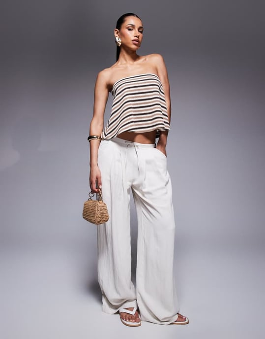 ASOS DESIGN matchande stickad avslappnad trapeze bandeau i brunrandig - Image 2