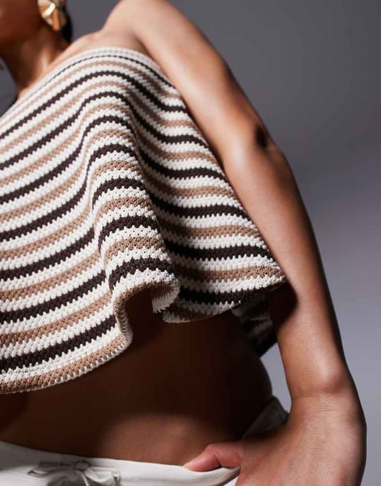 ASOS DESIGN matchande stickad avslappnad trapeze bandeau i brunrandig - Image 3