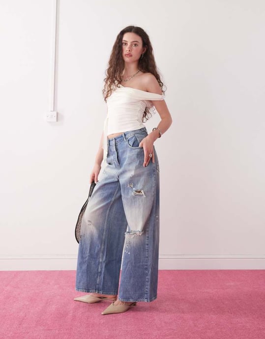 Motel neida slinky scoop neck draperad topp i grädde - Image 2