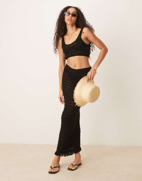 ASOS DESIGN stickad strandcrop top i svart - Image 2