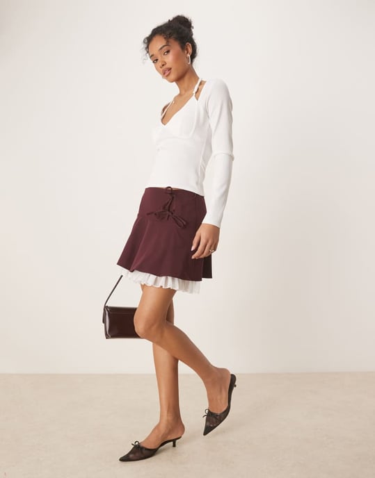 ASOS DESIGN ribbad halterneck långärmad topp i vitt - Image 3