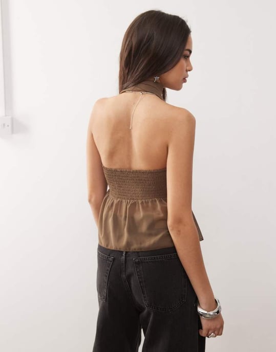 Motel Desir halsduk detaljer bandeau topp i kaffe - Image 2