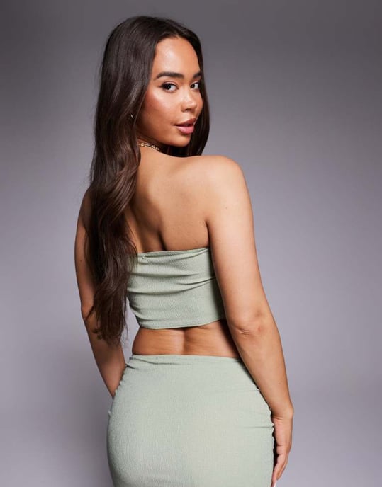 Missyempire texturerad slinky sjöstjärne metallkant bandeau topp co-ord i mintgrön - Image 4