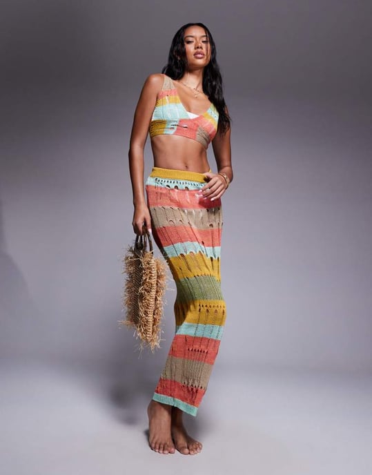 Missyempire strandig sliten stickad knyt-bak bralette i flerfärgad randig design - Image 3
