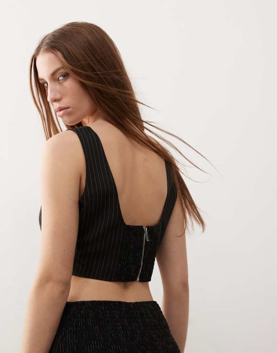 COLLUSION tailored pinstripe crop top co-ord in black - Image 2
