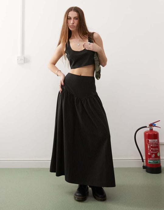 COLLUSION tailored pinstripe crop top co-ord in black - Image 3