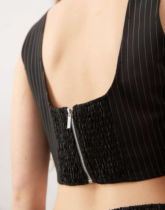 COLLUSION tailored pinstripe crop top co-ord in black - Image 4