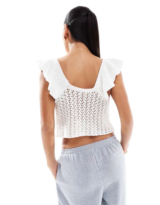 Miss Selfridge festival virkad topp med knytning i beige - Image 4