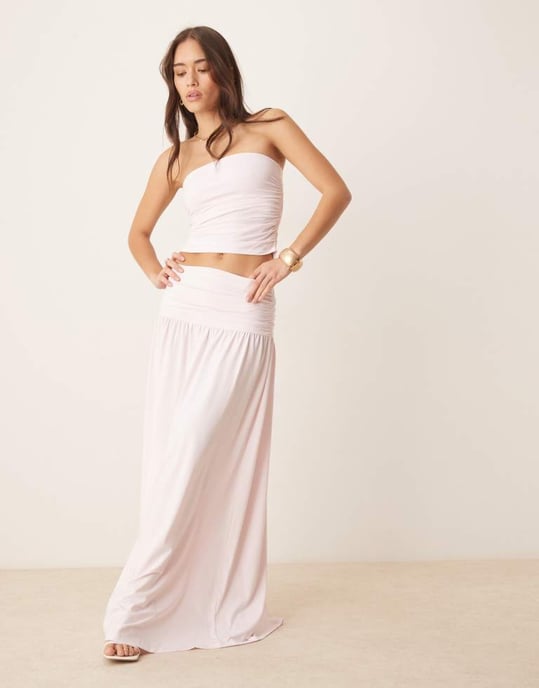 ASOS DESIGN mix & match rynkad bandeau topp i pastellrosa - Image 2