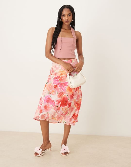 ASOS DESIGN Premium ponte halterneck-topp i rosa - Image 2
