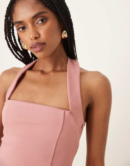 ASOS DESIGN Premium ponte halterneck-topp i rosa - Image 3