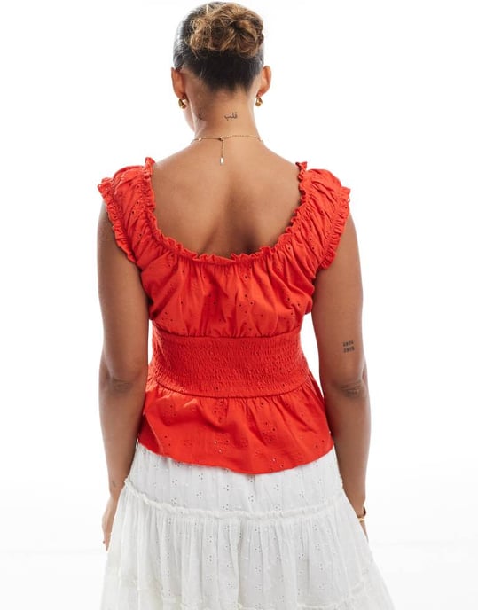 ASOS DESIGN broderad knapplist-topp i röd färg - Image 3