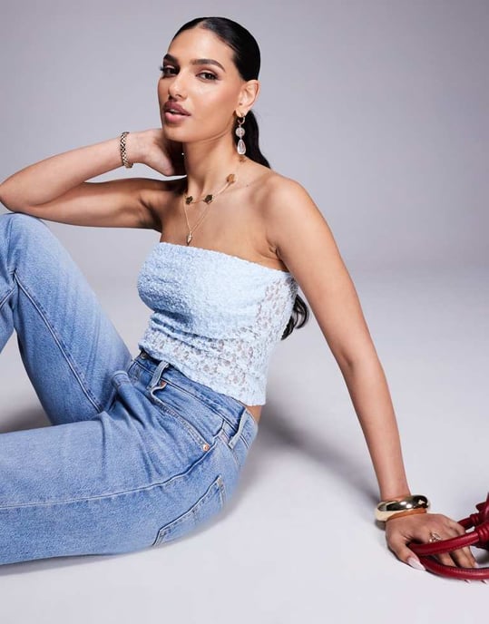 ASOS DESIGN skulpterad spets bandeau-topp i ljusblått - Image 3