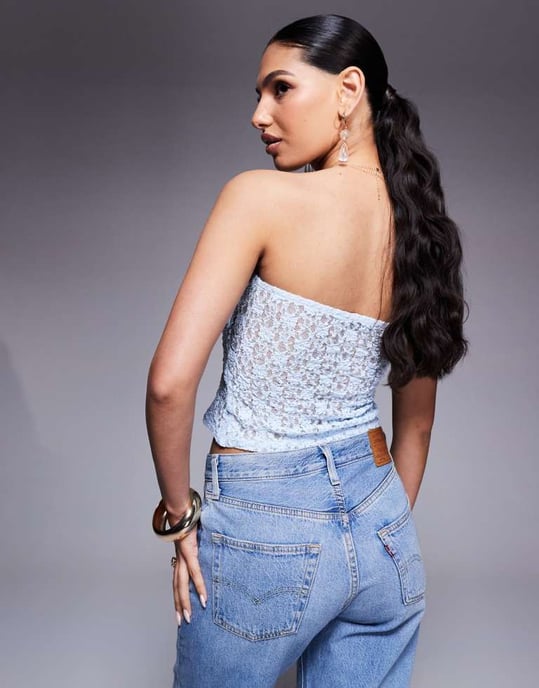 ASOS DESIGN skulpterad spets bandeau-topp i ljusblått - Image 4