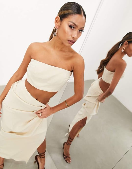 ASOS EDITION linen bandeau crop top in stone - Image 1