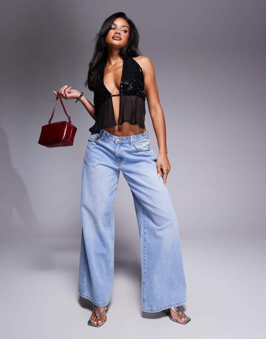 ASOS DESIGN paljettmesh halterneck-topp i svart - Image 2