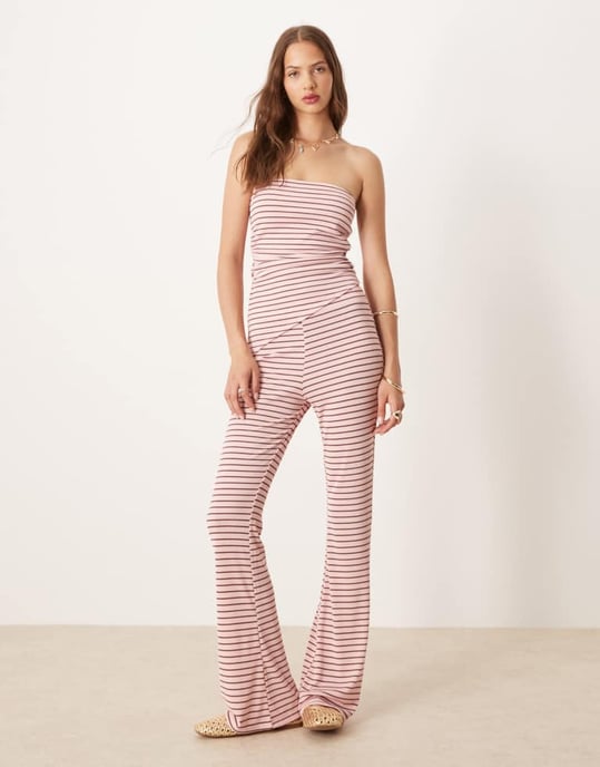 ASOS DESIGN bandeau-set i rosa och chokladrand - Image 2