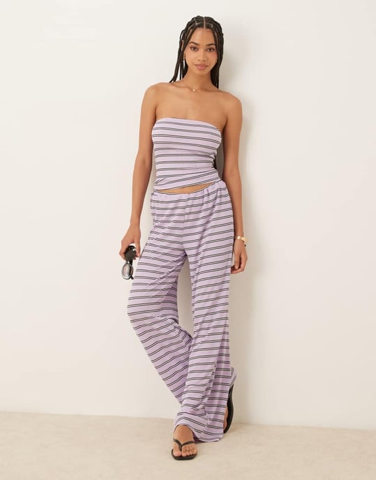 ASOS DESIGN randig co-ord bandeau i lilac - Image 2