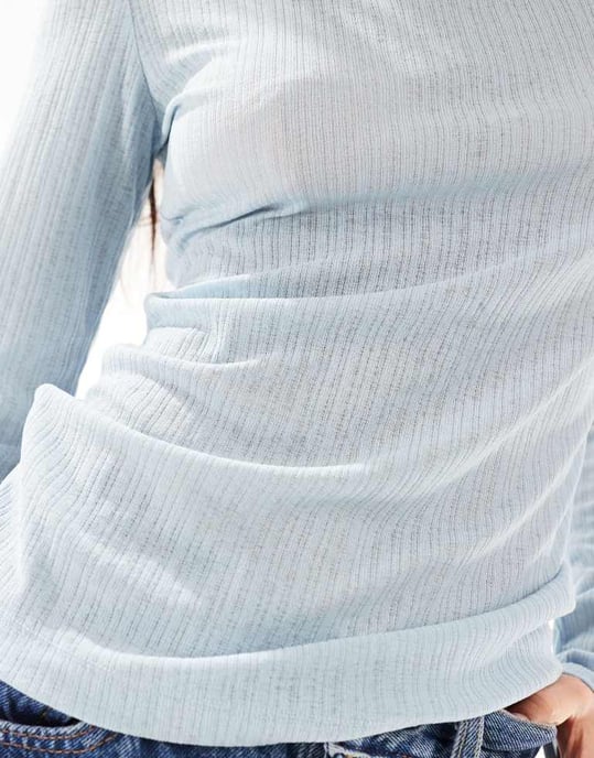 ASOS DESIGN torrhandtag ribbad långlinje crew neck topp i blå - Image 2