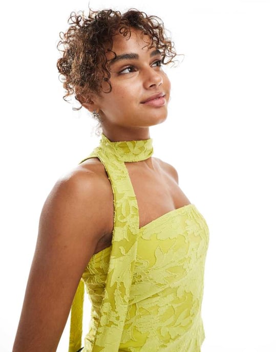Miss Selfridge burnout-texturerad bandeau-scarf top i oliv - Image 3