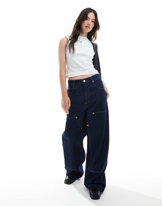ASOS DESIGN punktmönstrad topp med snedhals och låg rygg i ljusblått - Image 3