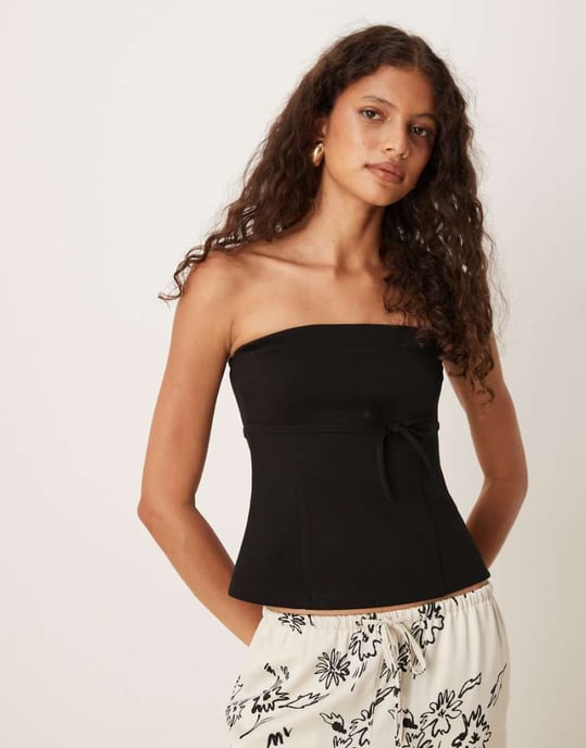 ASOS DESIGN jersey twill knytmidja bandeau top i svart - Image 1