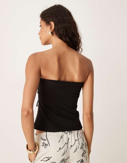 ASOS DESIGN jersey twill knytmidja bandeau top i svart - Image 3