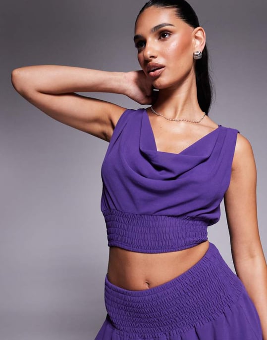 Missyempire chiffong cowl neck shirred topp set i lila - Image 1