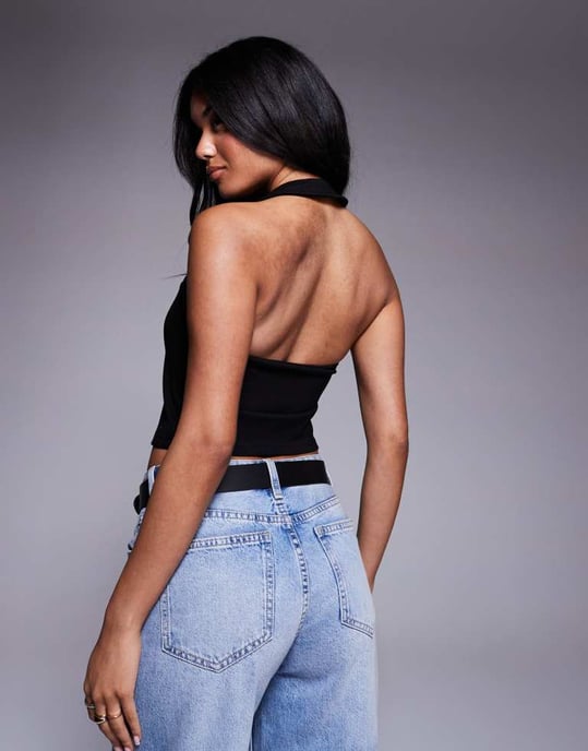 ASOS DESIGN Premium ponte halterneck topp i svart - Image 3