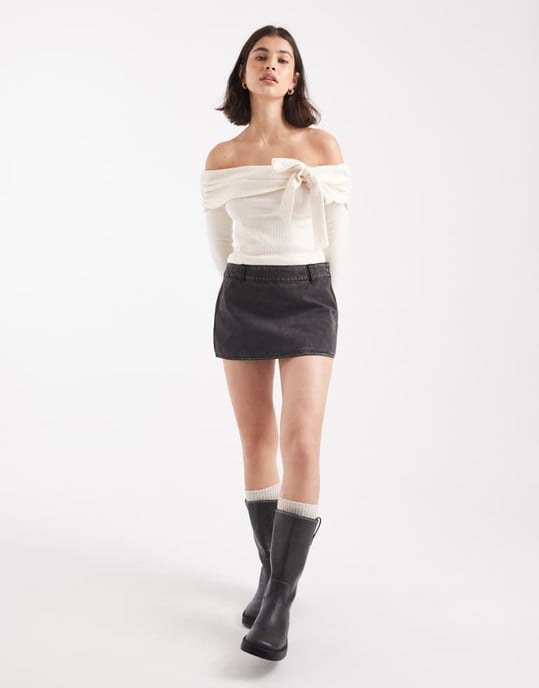 Miss Selfridge ribbad bardot med rosett i cream - Image 2