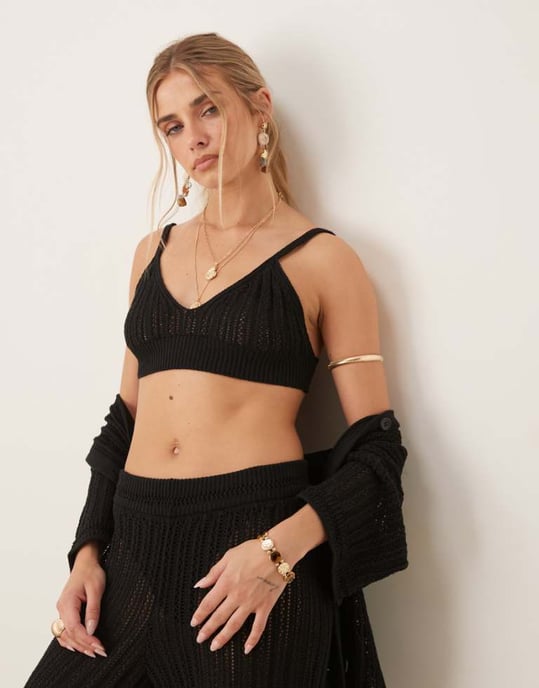 ASOS DESIGN spetsstickad bralette-set i svart - Image 1
