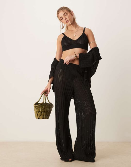 ASOS DESIGN spetsstickad bralette-set i svart - Image 2