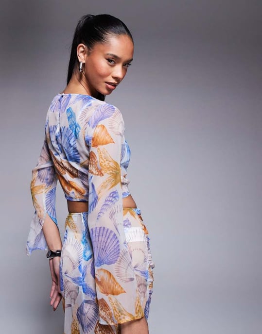 ASOS DESIGN långärmad chiffongkort topp i snäcktryck - Image 3