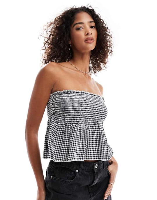 Cotton On bandeau topp i svart rutigt - Image 1