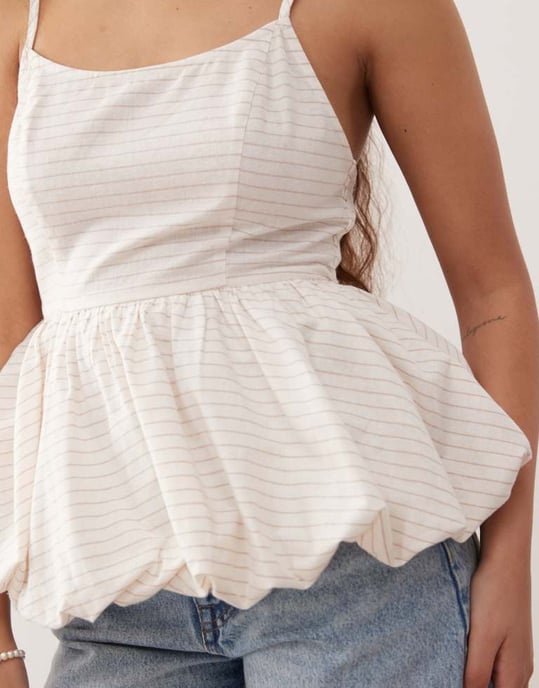 Miss Selfridge puff ball korsettop i beige randig - Image 3