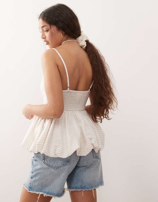 Miss Selfridge puff ball korsettop i beige randig - Image 4