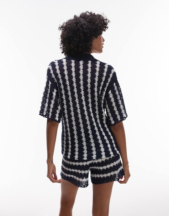 Topshop stickad randig koord skjorta i blått och elfenben - Image 2