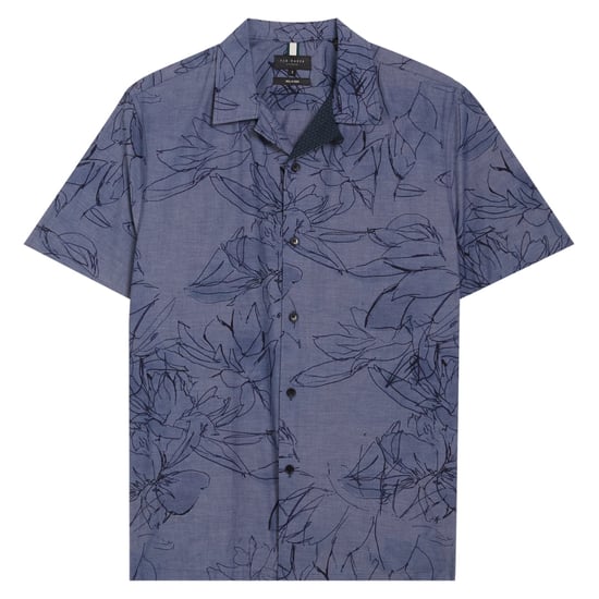 Ted Baker Terroni Regular Chambray Floral Dark Blue Shirt - Image 1