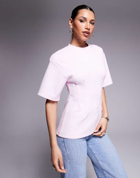 ASOS DESIGN oversized t-shirt med cinchdetalj i rosa - Image 1