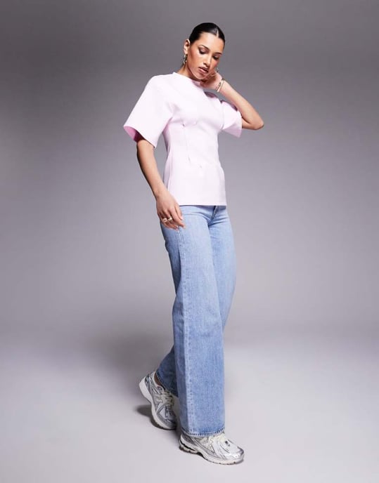 ASOS DESIGN oversized t-shirt med cinchdetalj i rosa - Image 3